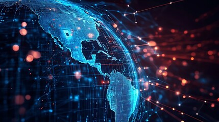 Digital representation of planet earth with connected global networks