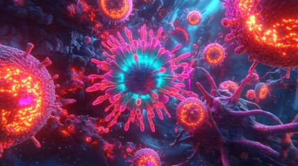 Neon Virus Attack Microscopic Warfare Unleashed.