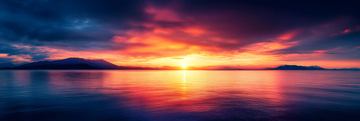 Fototapeta premium Golden Dawn: Serene Sea and Sky in Perfect Harmony at Sunrise