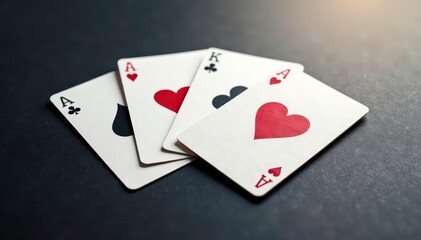 Obraz premium Four aces spread on a surface, showing different angles , clubs, graphic, diamonds