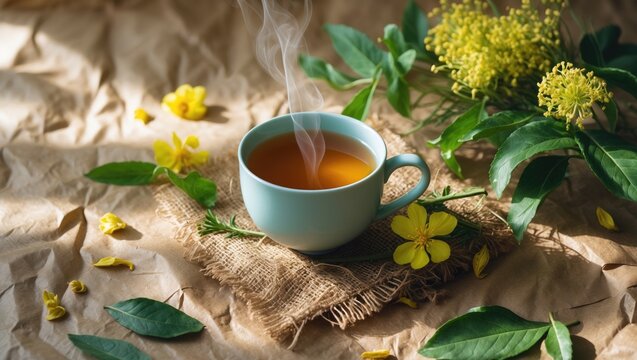 healthy herbal tea, home remedy. beverage for cold flu treatment, alternative medicine. natural immunity booster. Drink for enhancing immunity concept.