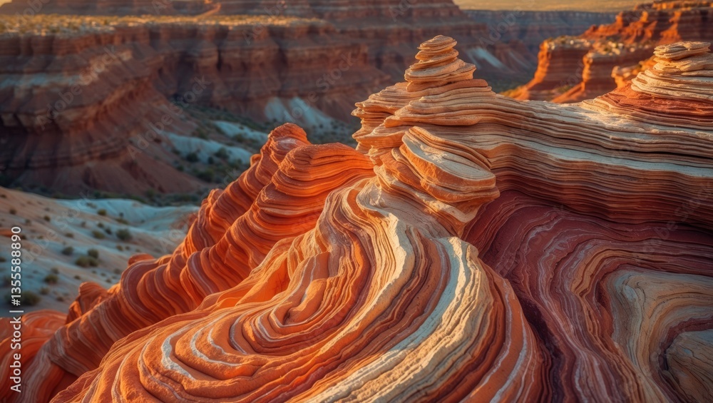 Poster close-up view of layered rock formations displaying vibrant stripes and textures. ideal for geologic