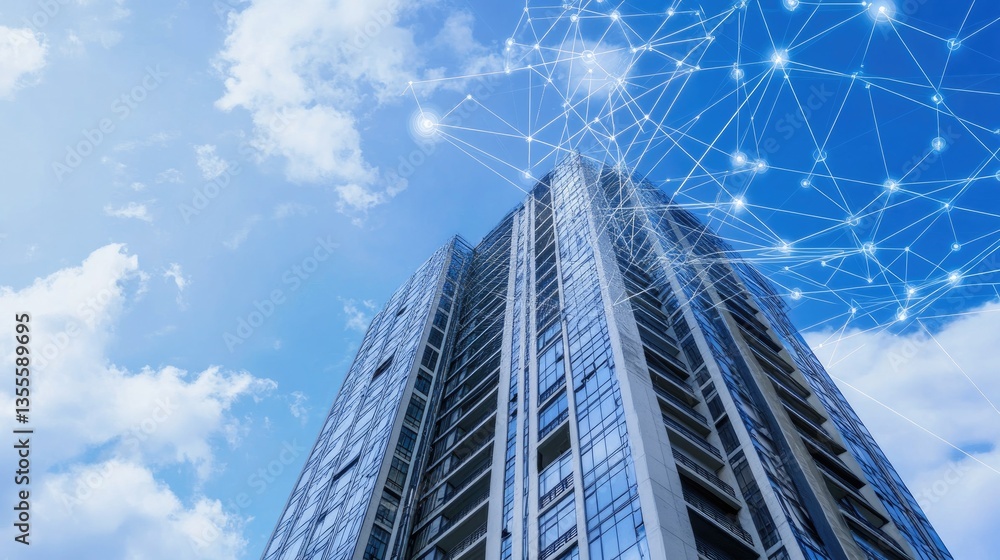 Poster energy-efficient smart buildings under development with digital simulations displayed.