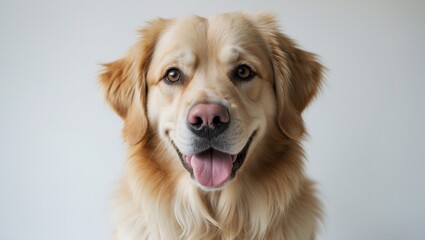 Golden Retriever posed against a backdrop.