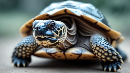 Naklejka premium Close-up view of a turtle head emerging from its shell
