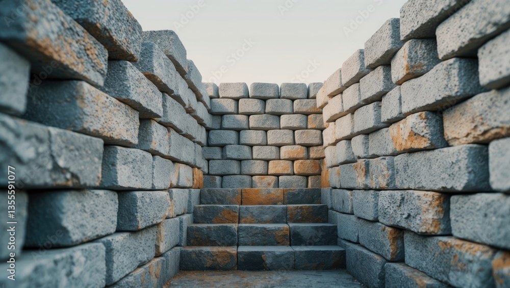 Poster close-up view of a retaining wall constructed with interlocking blocks.