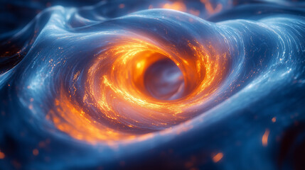 Swirling blue and orange patterns create a mesmerizing visual experience reminiscent of cosmic phenomena