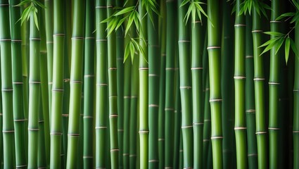 Obraz premium Green bamboo fence outline, bamboo texture backdrop