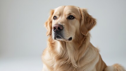 Golden Retriever Dog standing alone on a white background