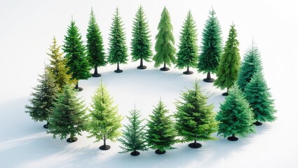 Fototapeta premium Christmas tree placed alone on a white background.