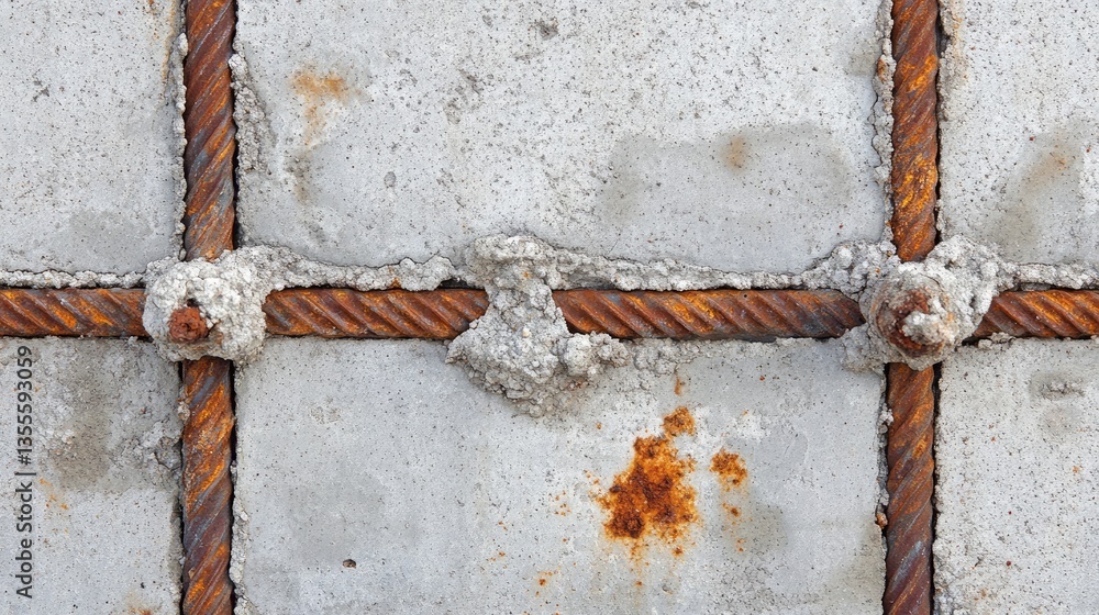 Poster hardened concrete with embedded steel reinforcement bars, emphasizing structural integrity and load-