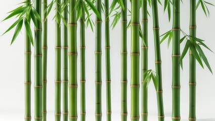 Fototapeta premium Green bamboo with leaves separated against a white background
