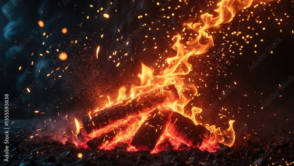 Aufkleber burning bright red sparks emerge from a large flame. lovely abstract backdrop centered on the theme 