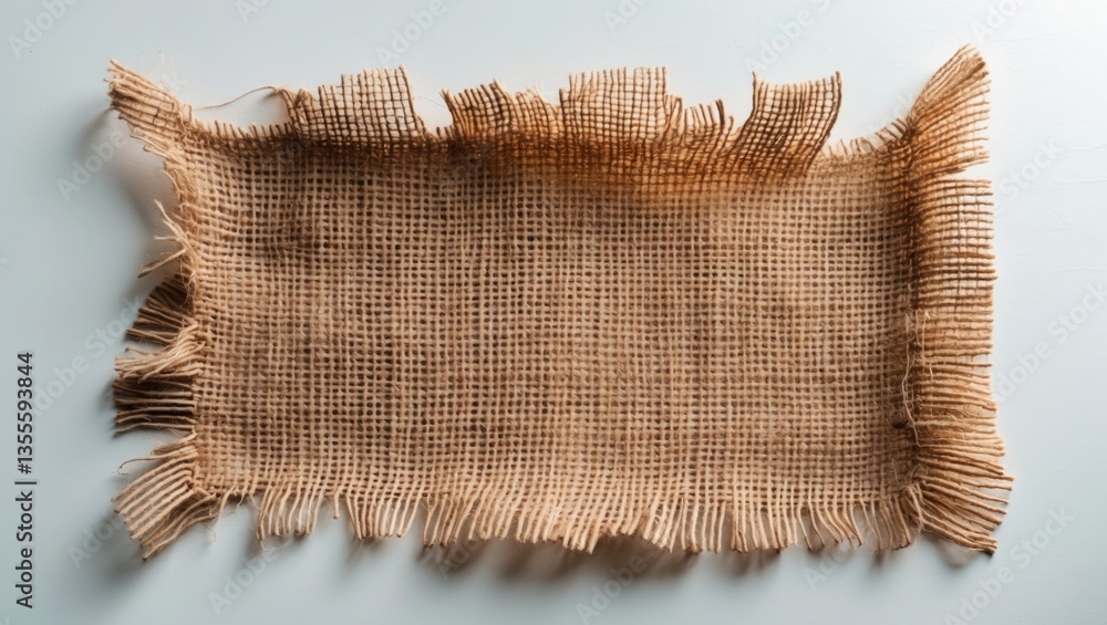 Poster burlap texture. a fragment of ripped burlap against a white background.
