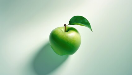 green apple with leaf isolated on a white background. single apple. aerial view