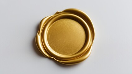 Gold wax seal isolated on a white background. Overview of empty stamp.