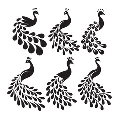 Fototapeta premium Elegant Black and White Peacock Silhouettes for Design
