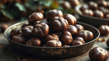 Obraz premium Close-up view of roasted chestnuts during a traditional festival.