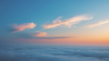 Stunning, luxurious soft gradient clouds with sunlight against the blue sky, ideal for a background, captured in the evening, during Twilight, large size, high-definition landscape image.