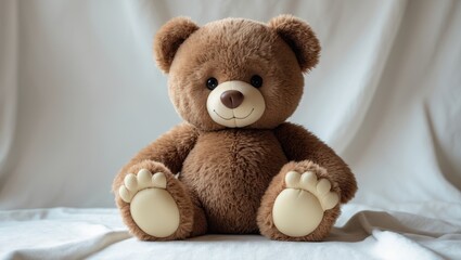 Brown teddy bear placed against a white background.