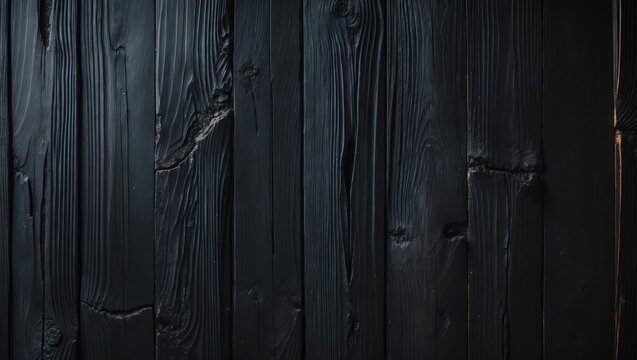 Close-up of a black wooden board texture. BBQ backdrop. Burnt hardwood surface. Background of smoking wood planks.