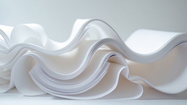Waves of blank and empty white paper sheet isolated on a white background.