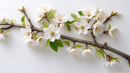Obraz premium Blossoming fruit branch set against a white background.