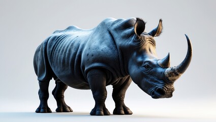 Black rhinoceros against a white backdrop with space for text.