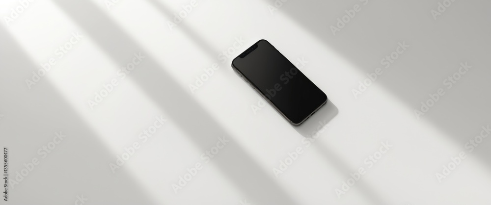 Poster black mobile phone with a blank display set against a white background, perfect for user interface m