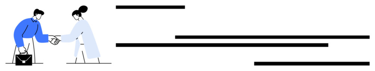 Man in suit passing document to woman wearing formal attire, both engaged in business exchange. Ideal for teamwork, business deal, communication, work delegation, collaboration, office transactions