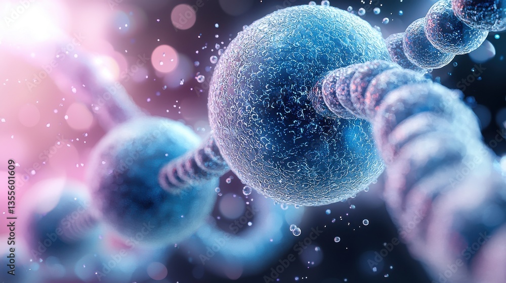 Poster detailed microscopic view of abstract glowing cells bacteria and viruses in a conceptual futuristic 