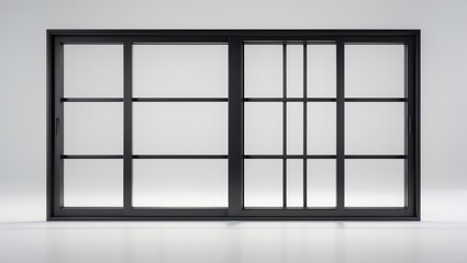black metallic window frame set against a white background