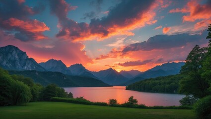 Stunning view of the sunset over the mountain range during golden hour.