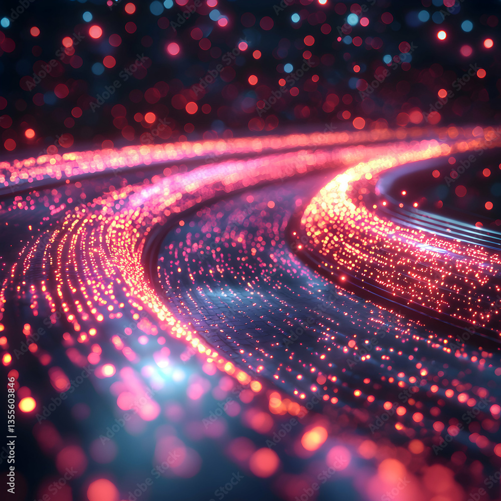 Wall mural a vibrant abstract depiction of data flow with glowing red and blue lights suggestive of digital net