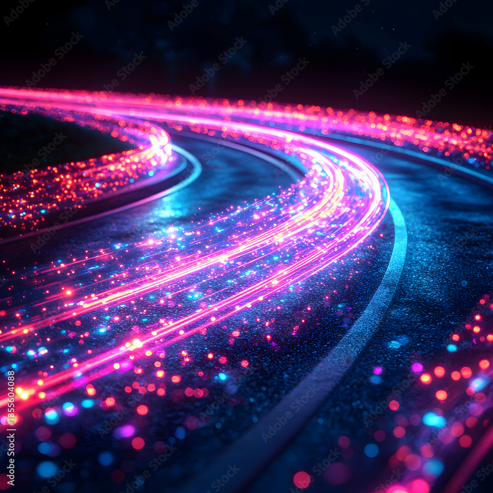Wall mural a visually stunning image portraying data flow or high-speed internet transmission through a vibrant