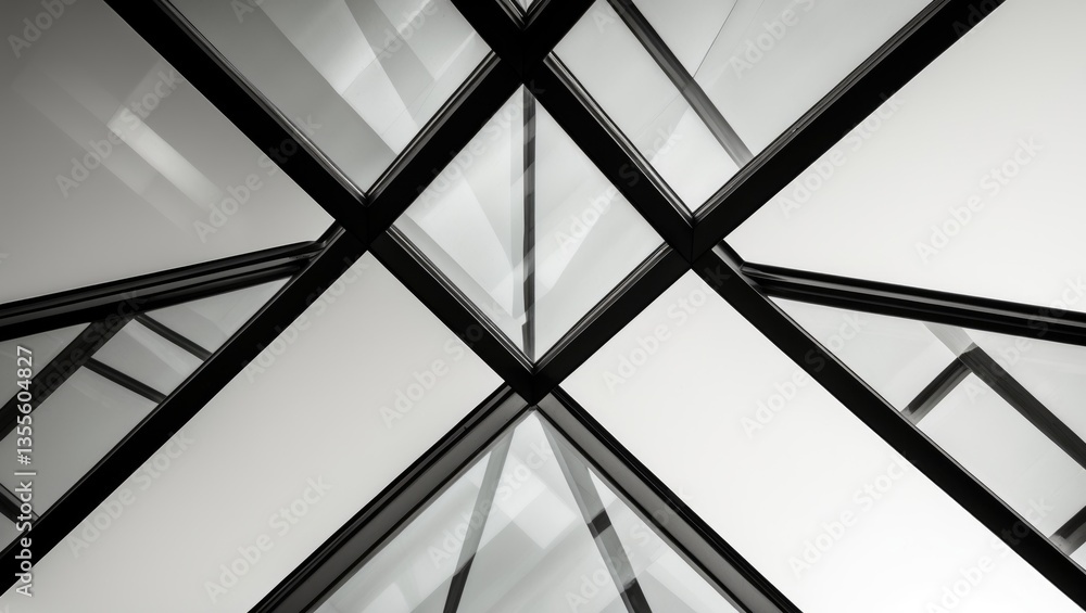 Poster architecture of geometry seen through a glass window - monochrome