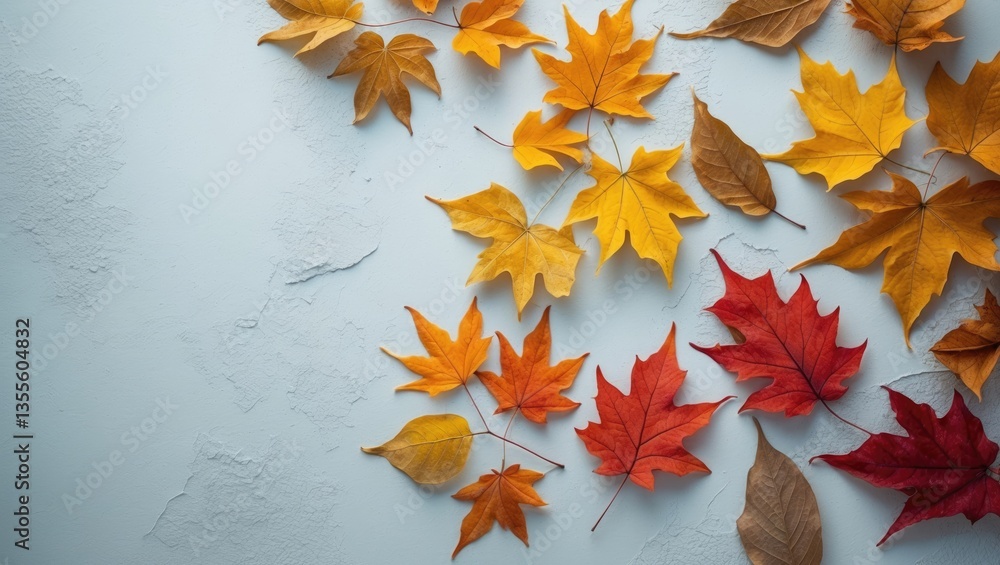 Poster autumn atmosphere backdrop. border created from dried leaves on a light background. flat lay, overhe