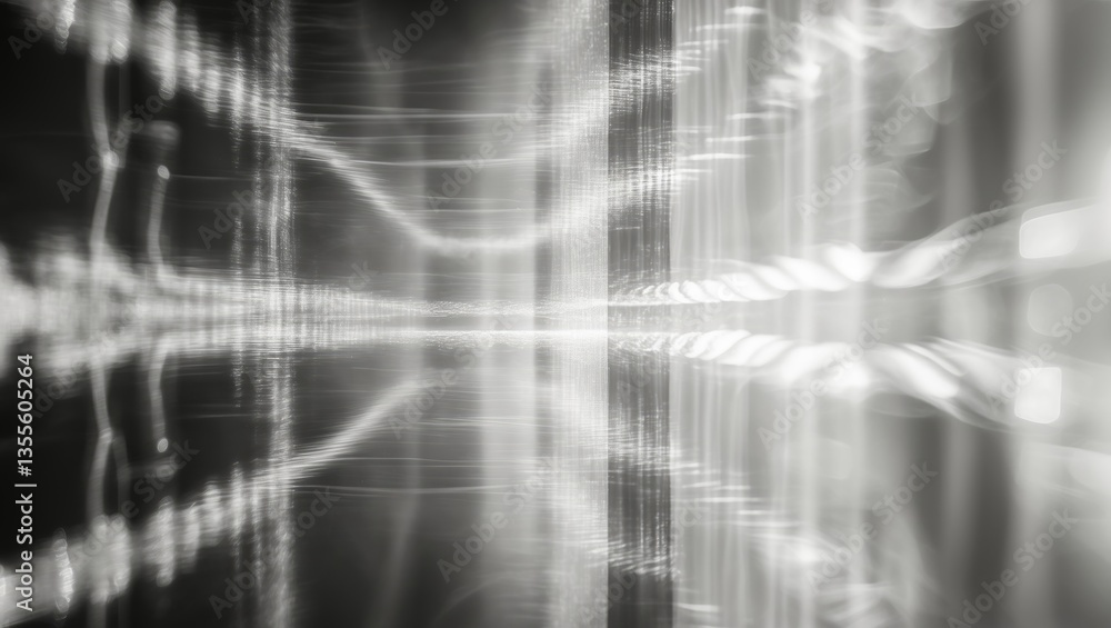 Poster black and white grainy blurred texture wall featuring refraction. abstract horizontal background of 