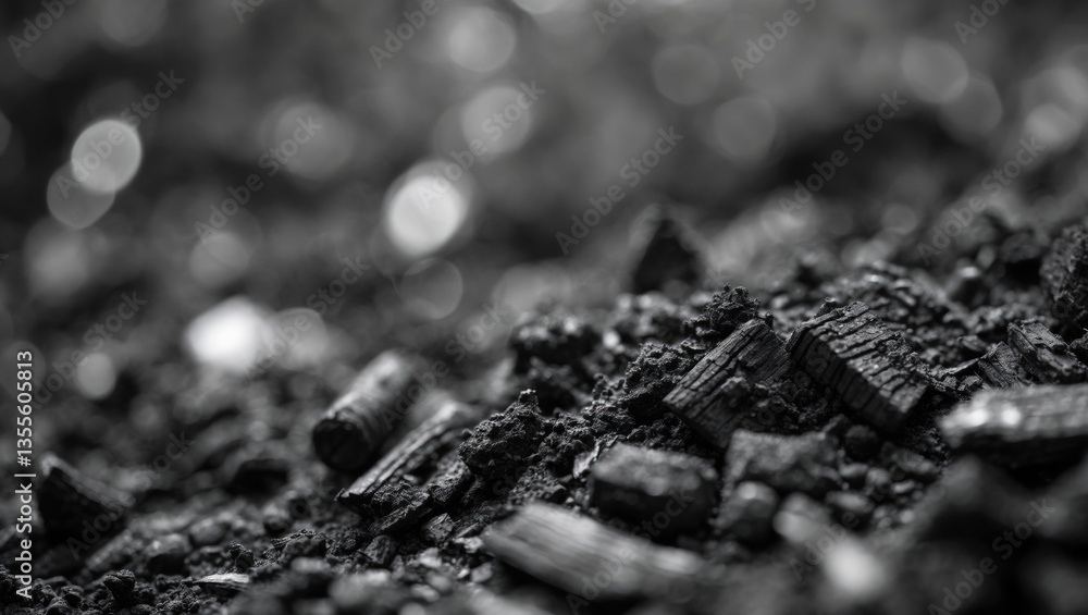 Aufkleber ashes texture blurred backdrop. fireplace wood ash. defocused charcoal cinder texture. blurred black