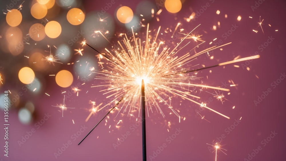 Poster beautiful sparkles from sparklers set against a bokeh background, creating a festive mood with glitt