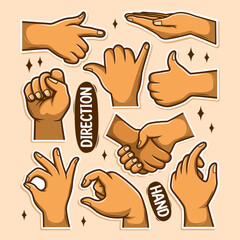 Finger hand direction gesture cartoon doodle set