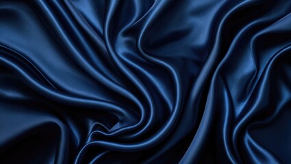 Obraz premium Black dark navy blue silk satin material. Soft folds. Luxurious elegant backdrop for design. Wavy lines. Beautiful.
