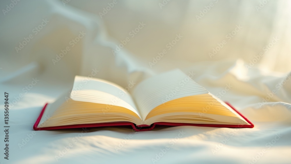 Poster An isolated open blank lined notebook on a white background