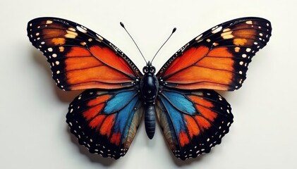 Fototapeta premium Intricate butterfly wing design resembling a face, symmetrical, colorful