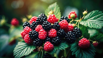 Black raspberries growing in the garden