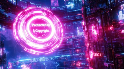 Obraz premium Copyright Protection in Futuristic Cyberpunk City.