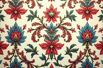 Intricate floral damask pattern in muted tones, illustration, paisley