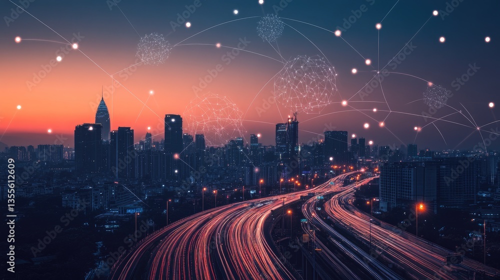 Poster tech-driven real estate development incorporating digital infrastructure and iot-connected buildings