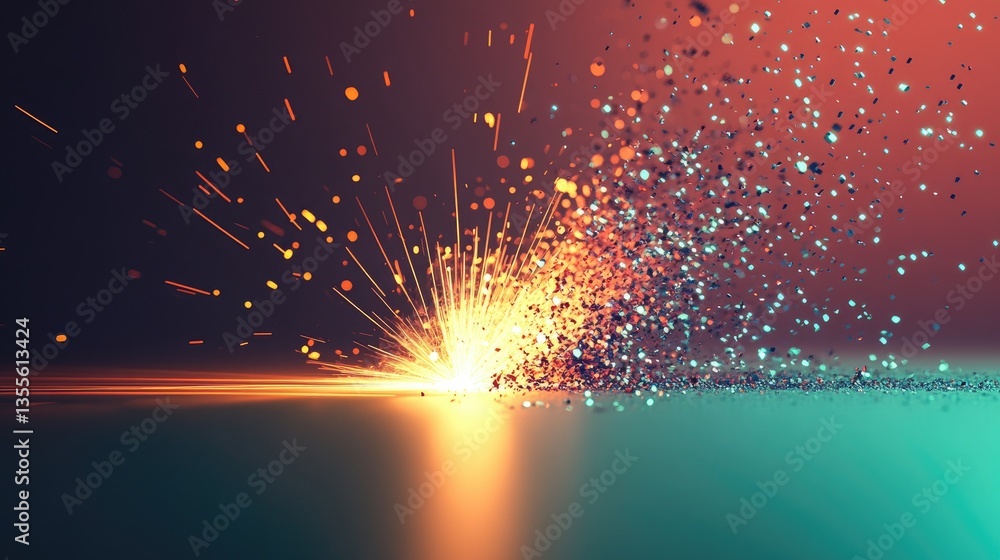 Poster welding sparks forming an abstract light pattern against a sleek gradient black-and-orange backgroun