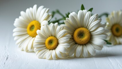 Obraz premium 3 chamomile flowers arranged against a white backdrop as a design element for packaging.